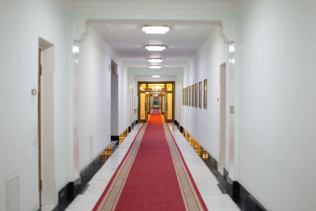 Quiet hotel corridor with private atmosphere